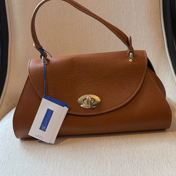 Structured Brown Leather Top-Handle Satchel - Picture 1 of 3